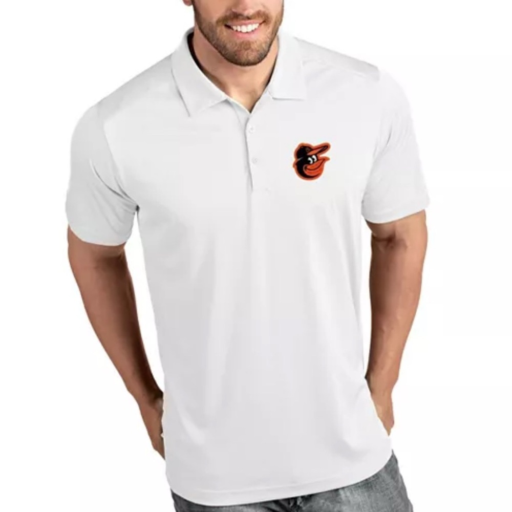 Antigua Men's White Baltimore Orioles Tribute Polo Shirt, Size Large -Brand new!